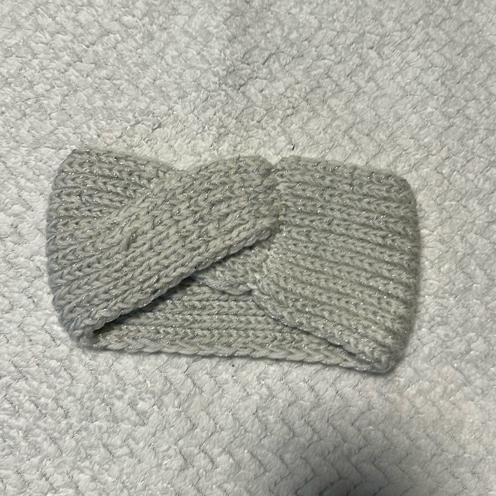 Women’s Winter Knit Twisted Headband, white/silver